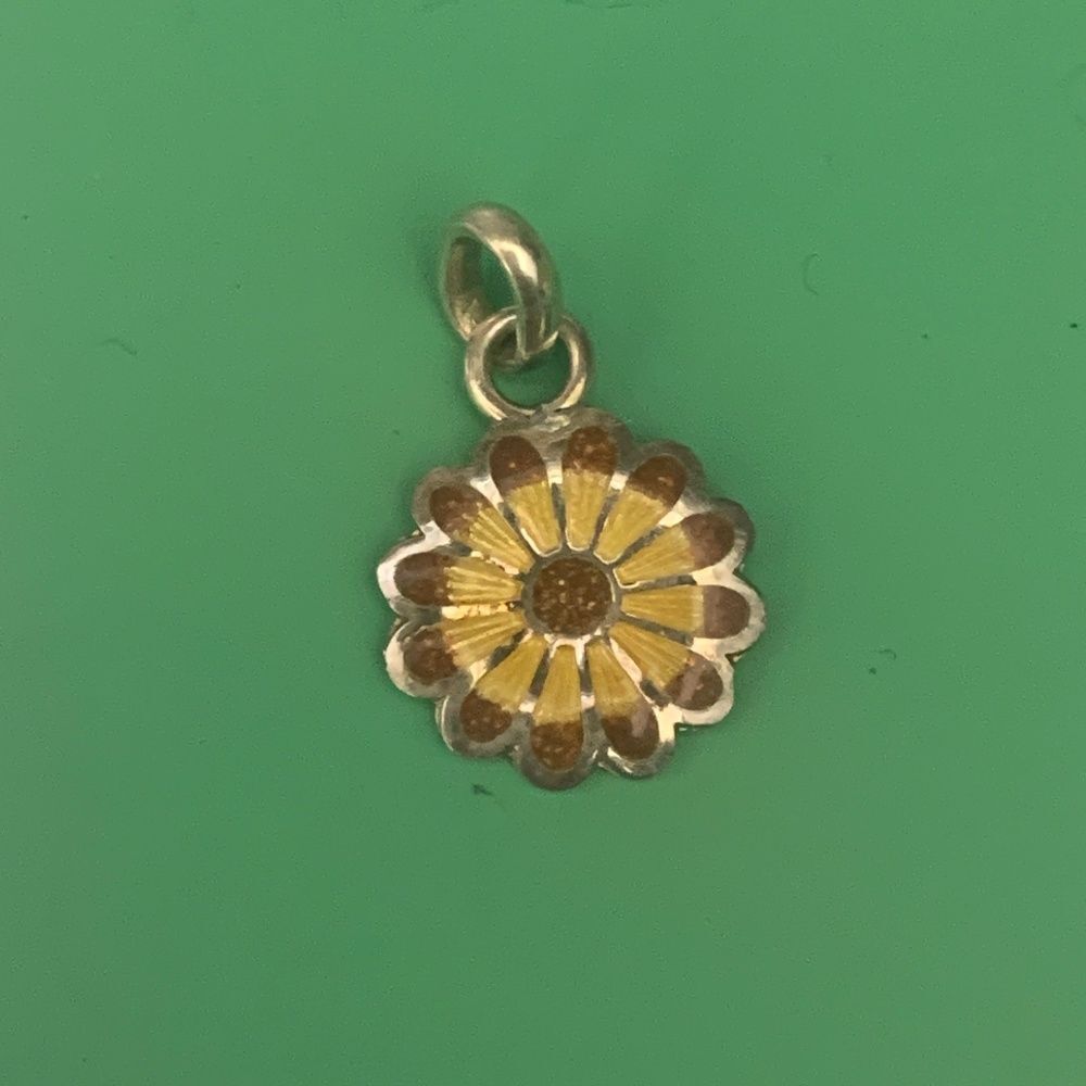 .925 Daisy Yellow Burnt Orange Sterling Silver Jewelry Charm #vintage #garden